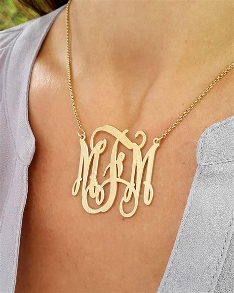 Gold Monogram Necklace 1 5 Inch 18k Gold Plated Initial Etsy