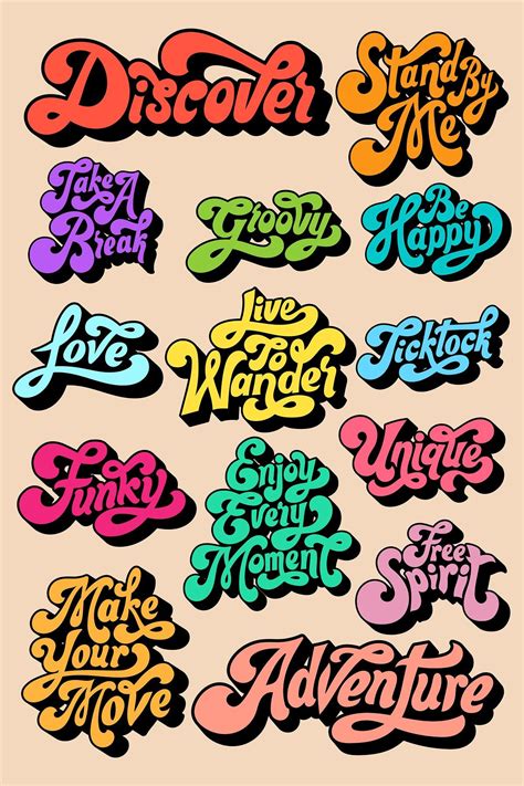 Colorful Funky Stylized Script Font Sticker Set On A Beige Background
