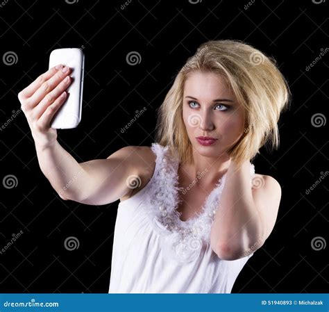 Young Woman Takes A Selfie Stock Image Image Of Overdo 51940893