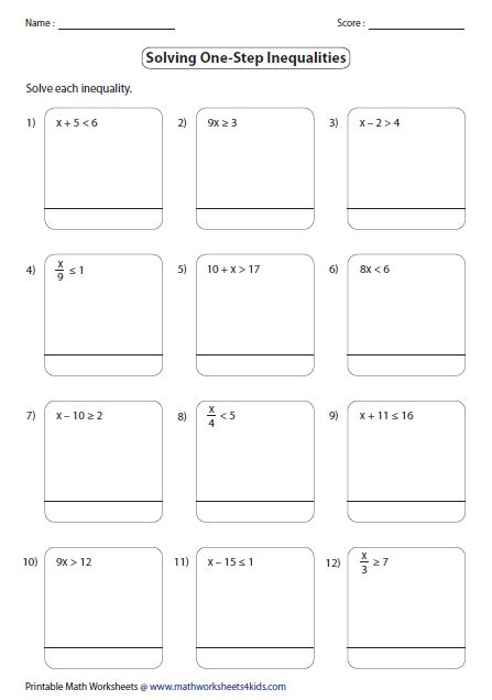 An inequality is a method used to express a comparison between two values of any form that are not equal to each other. One Step Inequalities worksheets