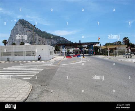 Border Crossing Between Spain And Gibraltar From The Spanish Side Stock