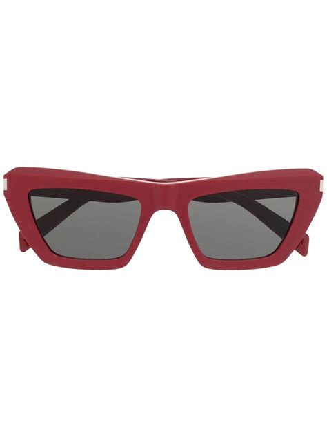 Saint Laurent Eyewear Red Polished Effect Cat Eye Frame Sunglasses For Women Sl467 At