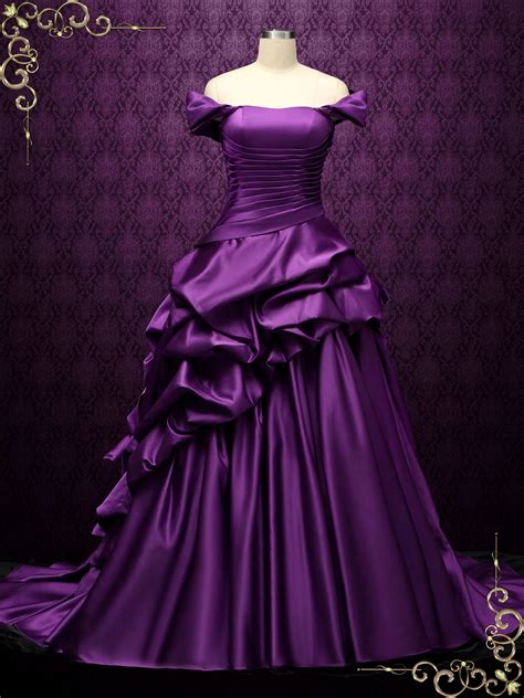 Off The Shoulder Purple Wedding Dress With Black Ruffles Ela