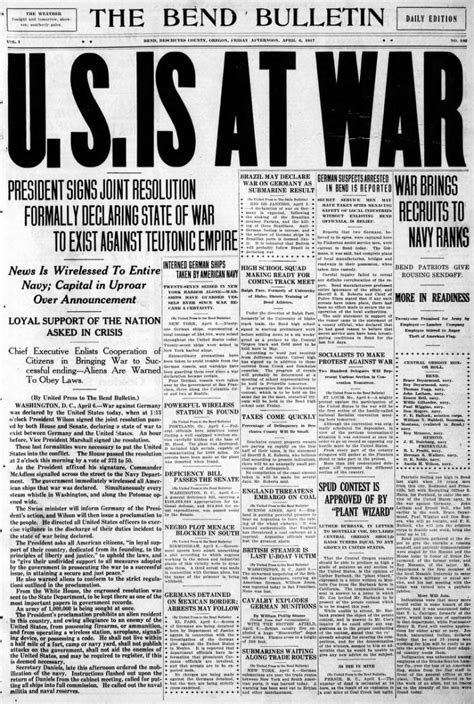 Us Joins World War I Headlines Declaring War 1917 Click Americana