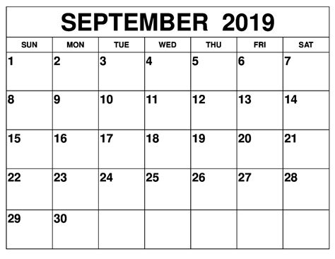 Blank September 2019 Calendar Printable Free Download Wincalendar