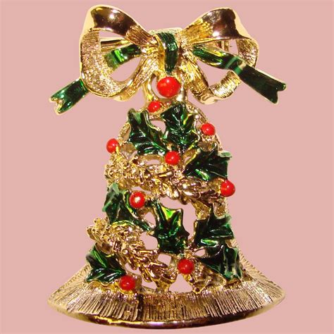 Gorgeous Gerrys Holly Christmas Bell Vintage Brooch Jewelpigs Ruby Lane
