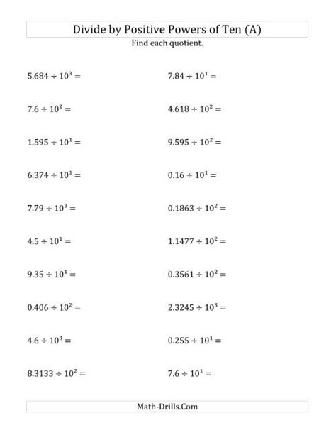 Dividing Decimals By Positive Powers Of Ten Exponent Form