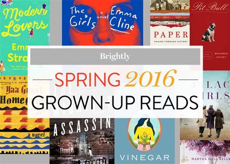 The Words Spring 2016 Grown Up Reads Are In Front Of An Image Of Books