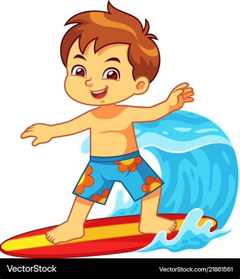 Boy Surfing With His Surfboard Royalty Free Vector Image