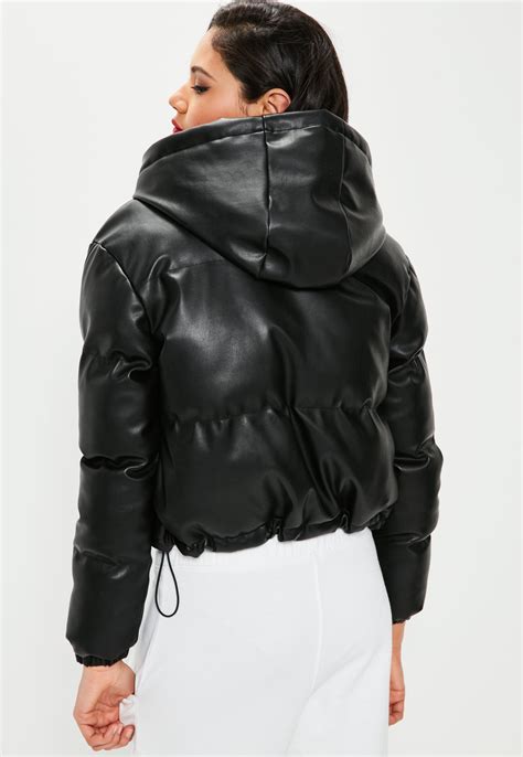 Missguided Black Cropped Faux Leather Padded Jacket Lyst