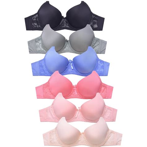 247 Frenzy Women S Essentials Sofra Pack Of 6 Full Coverage Lace Accent Bras