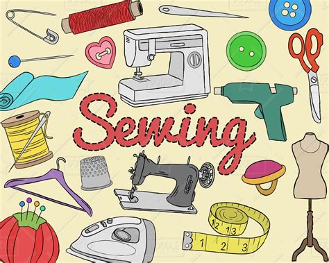 Sewing Clipart Vector Pack Sew Craft Clipart Handmade Clipart