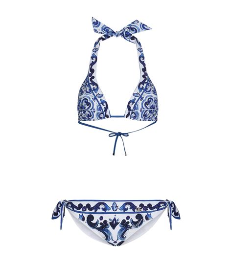 Dolce And Gabbana Majolica Print Triangle Bikini Harrods Tw