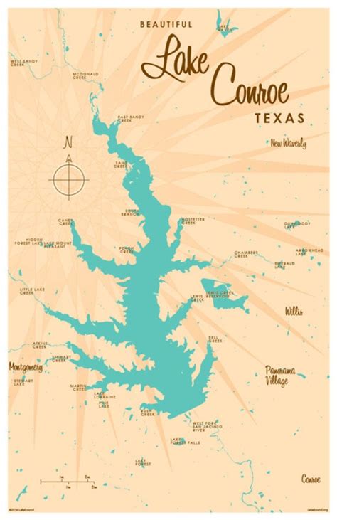 Lake Conroe Tx Map Print