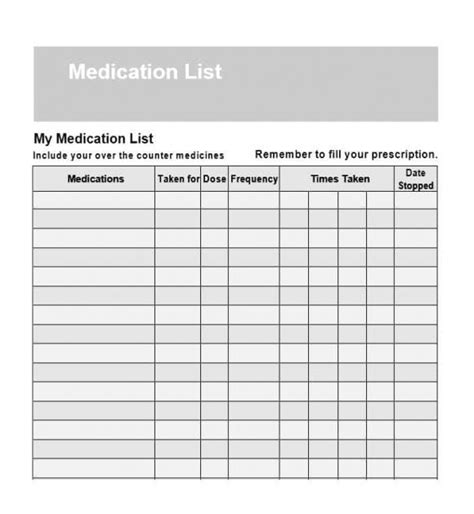 Medication List Templates For Any Patient Word Excel Pdf B