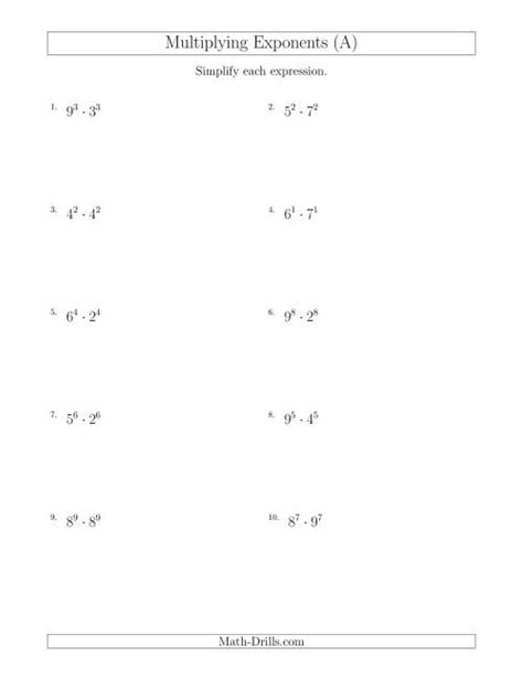 Laws Of Exponents Multiplication Worksheet