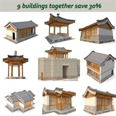 3d Model 3d Chinese Ancient Architecture Nine In One Vr Ar Low Poly