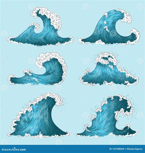 Hand Drawn Sea Wave Sketch Ocean Storm Waves Marine Water Splash