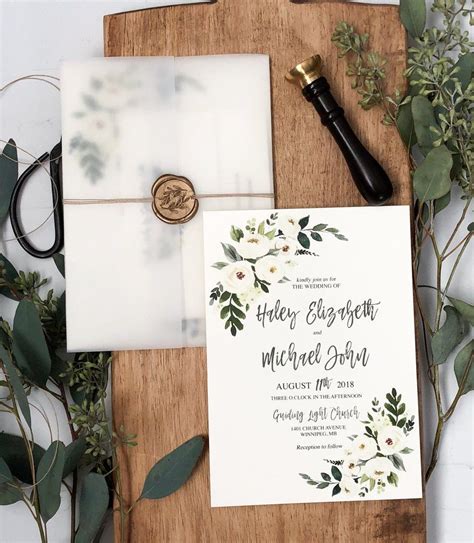 Greenery Rustic Floral Wedding Invitation Wrapped With Vellum Fun