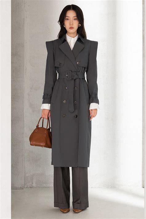 Ellis Straight Notch Lapel Khaki Calf Length Trench Coat Mean Blvd