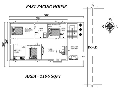 50x30 Furnished 3bhk East Facing House Plan As Per Vastu Shastra Cad