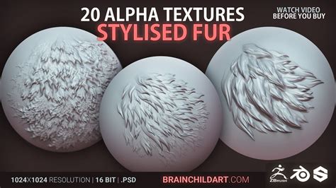 Artstation Stylised Fur 20 Alphas Alpha Pack For Zbrush