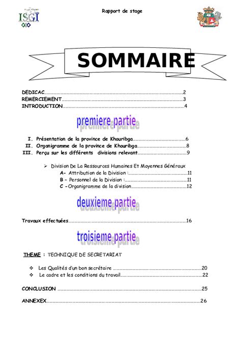 Exemple De Sommaire De Rapport De Stage Ijanve