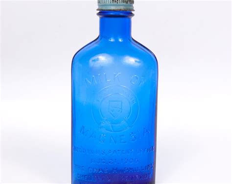 Antique Milk Of Magnesia Bottle Cobalt Blue Glass Embossed Etsy
