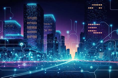 Futuristic Neon Light City Building With Skyline Background Flawless