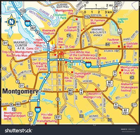 Montgomery Alabama Area Map Stock Vektor Royaltyfri 138844193