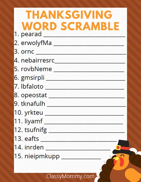 Free Printable Thanksgiving Word Scramble Classy Mommy