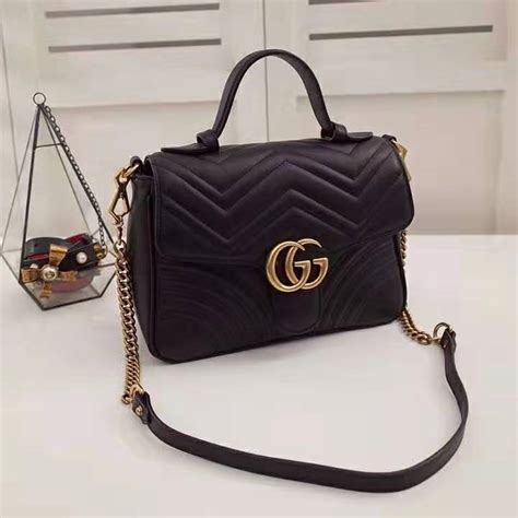 Gucci Gg Women Gg Marmont Small Top Handle Bag In Black Matelassé
