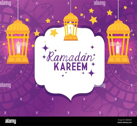Ramadan Kareem Poster With Lanterns Hanging Stock Vector Image And Art