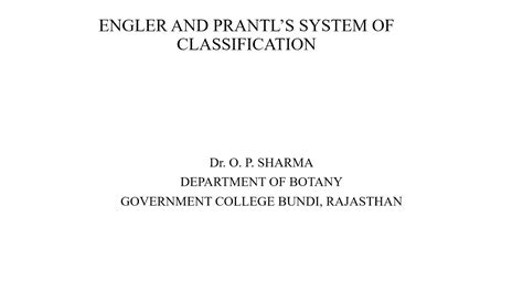 m sc botany sem iii paper xiii engler and prantl s system of classification by dr o p