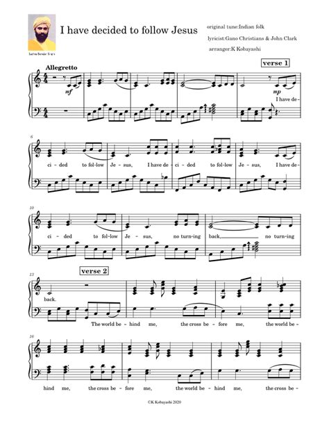I Have Decided To Follow Jesus Sheet Music For Piano Solo