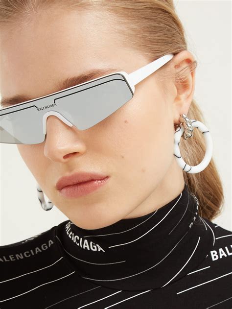 Balenciaga Reflective Shield Acetate Sunglasses In Silver Metallic Lyst