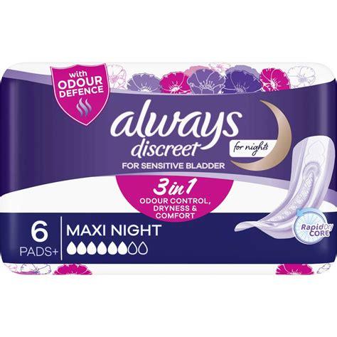 Always Discreet Incontinence Pads Maxi Night 6 Pack Woolworths