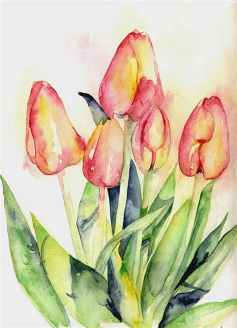 Tulips Painting Watercolor Original Red Tulip Art Etsy Tulip Painting