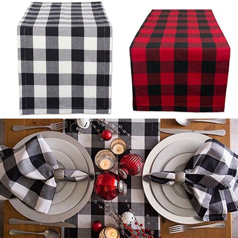 Spring Park Buffalo Check Table Runner Cotton Black And Whitered And