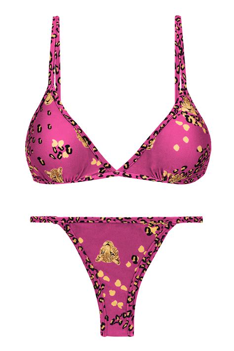 Pink Brazilian Bikini With Thin Sides And Leopard Pattern Set Roar Pink Tri Fixo California