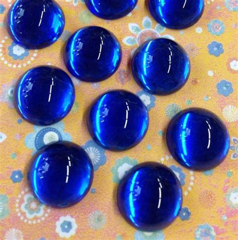 8 Vintage 15mm Cobalt Blue Glass Cabochons Round Medium To High Dome