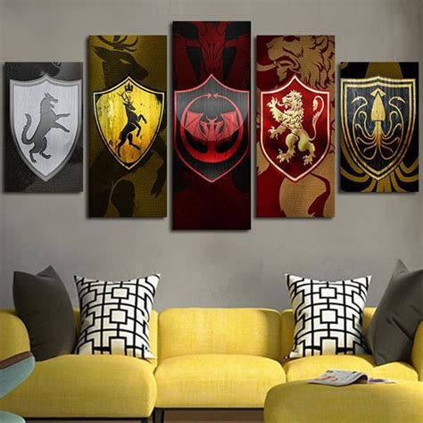 5 Panels Game Of Thrones House Banners Canvas Art Multi Piece Etsy