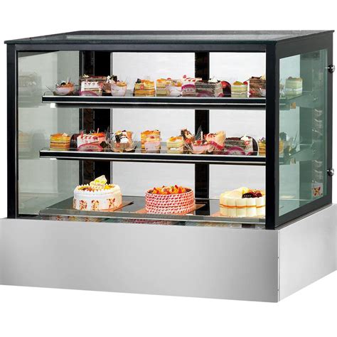 Ssu120 2xb Black Trim Square Glass Cake Display 2 Shelves