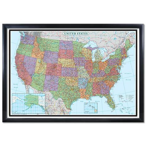 24x36 United States Usa Us Decorator Black Framed Wall Map Walmart