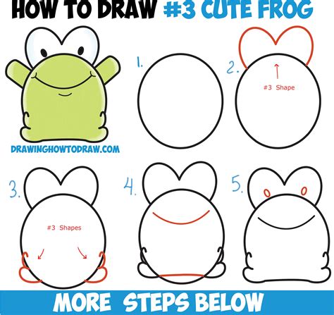 How To Draw Cute Cartoon Baby Frog From Number 3 Shape Easy Step By