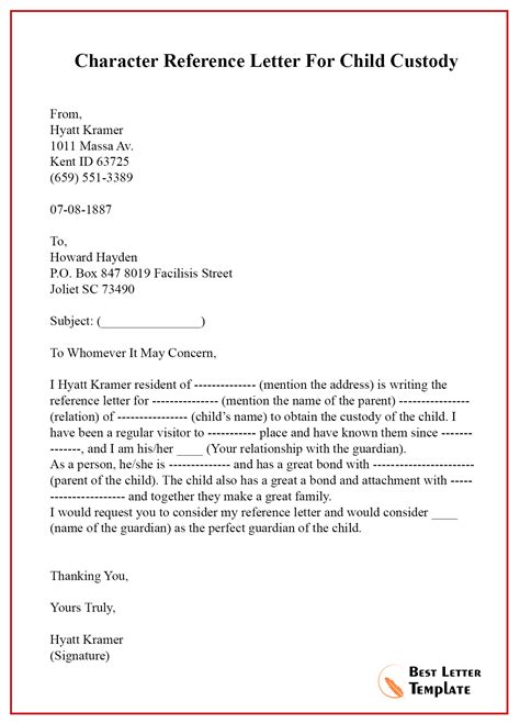 Character Reference Letter For Child Custody Best Letter Template