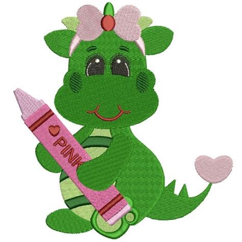 Cute Girl Dino Filled Machine Embroidery Digitized Design Pattern With
