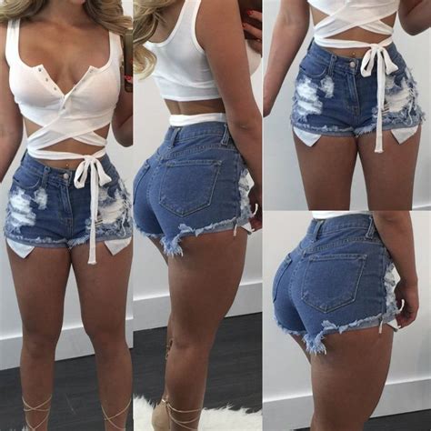 Women High Waisted Washed Ripped Hole Short Mini Jeans Denim Pants Beach Shorts Jeans For