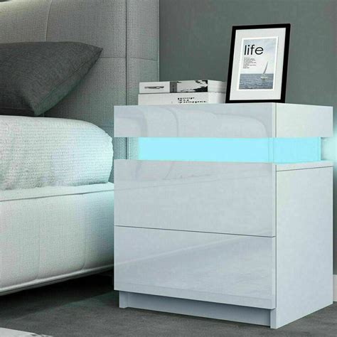 Tall 2 Drawer Nightstand With Rgb Led Light High Gloss Bedside Tables