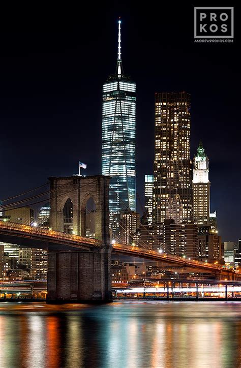 Brooklyn Bridge And Lower Manhattan Skyscrapers At Night Nyc Fine Art